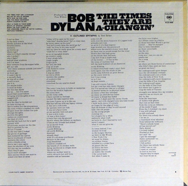 Bob Dylan : The Times They Are A-Changin' (LP,Album,Reissue,Stereo)