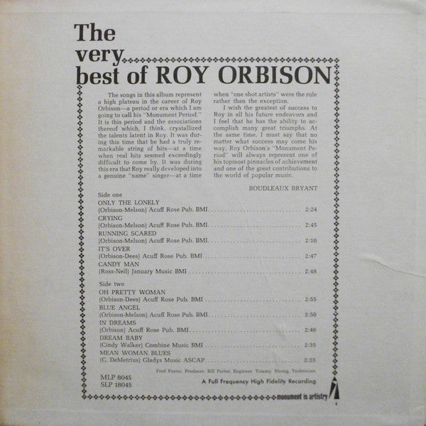 Roy Orbison : The Very Best Of Roy Orbison (LP,Compilation,Misprint,Stereo)