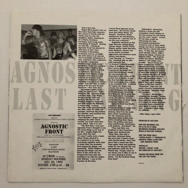 Agnostic Front : Last Warning (LP,Compilation,Reissue)