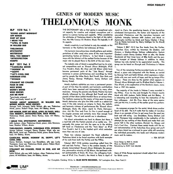 Thelonious Monk : Genius Of Modern Music Volume One (LP,Compilation,Reissue,Remastered,Mono)
