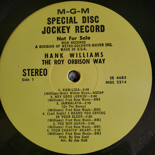 Roy Orbison : Hank Williams The Roy Orbison Way (LP,Album,Promo)