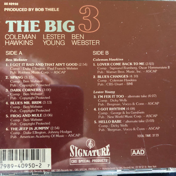 Coleman Hawkins, Lester Young, Ben Webster : The Big Three (Compilation,Reissue,Remastered,Mono)