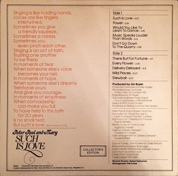 Peter, Paul & Mary : Such Is Love (LP,Album)