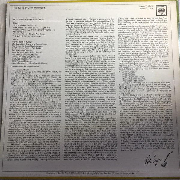Pete Seeger : Pete Seeger's Greatest Hits (LP,Compilation,Mono)