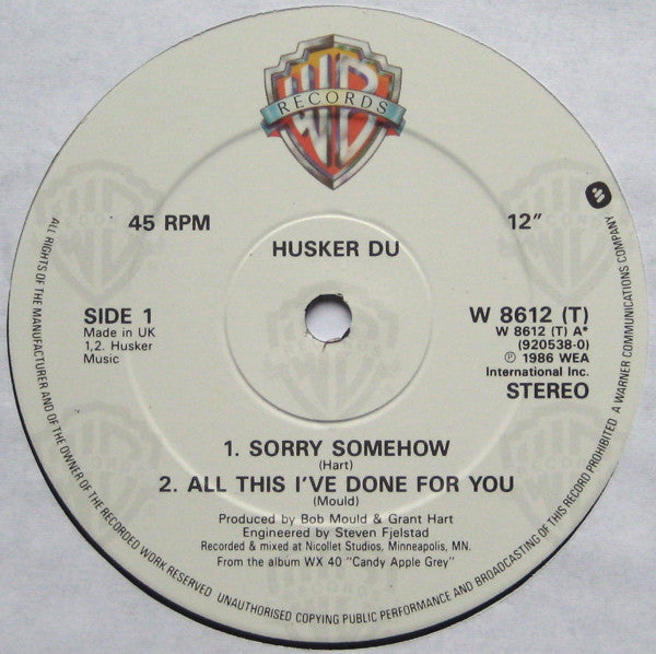 Hüsker Dü : Sorry Somehow (12",45 RPM,EP)