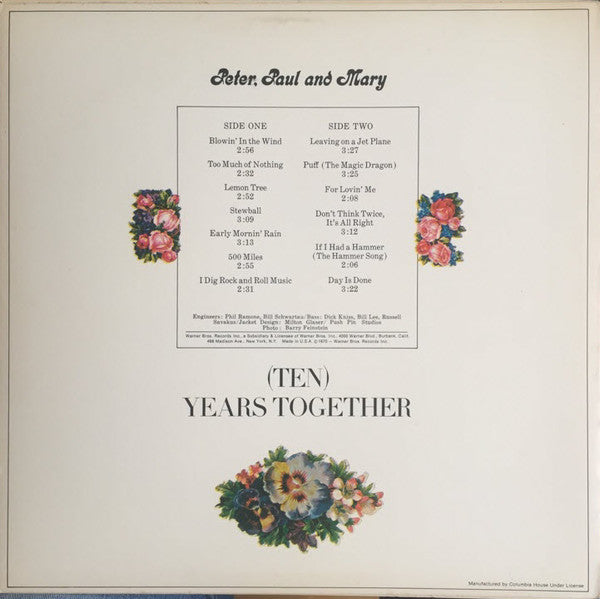 Peter, Paul & Mary : The Best Of Peter, Paul And Mary (Ten) Years Together (LP,Compilation,Club Edition,Reissue)