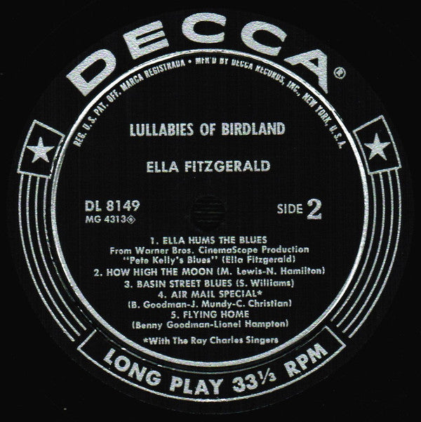 Ella Fitzgerald : Lullabies Of Birdland (LP,Album,Compilation,Styrene,Mono)