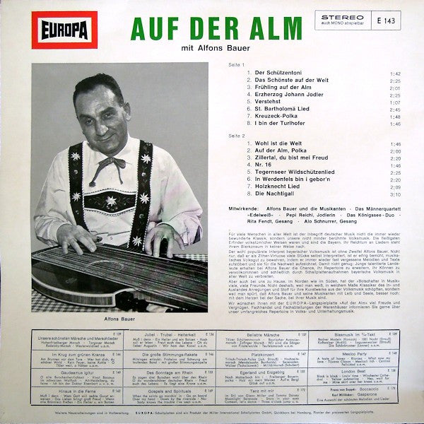 Alfons Bauer : Auf Der Alm Mit Alfons Bauer (LP,Album,Stereo)