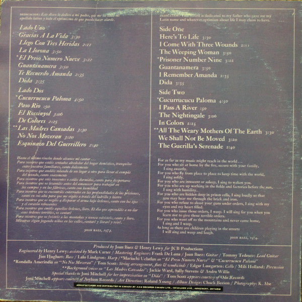 Joan Baez : Gracias A La Vida / Here's To Life (LP,Album)