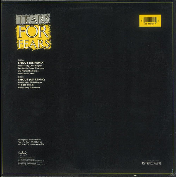 Tears For Fears : Shout (US & UK Remix Versions) (12",45 RPM)