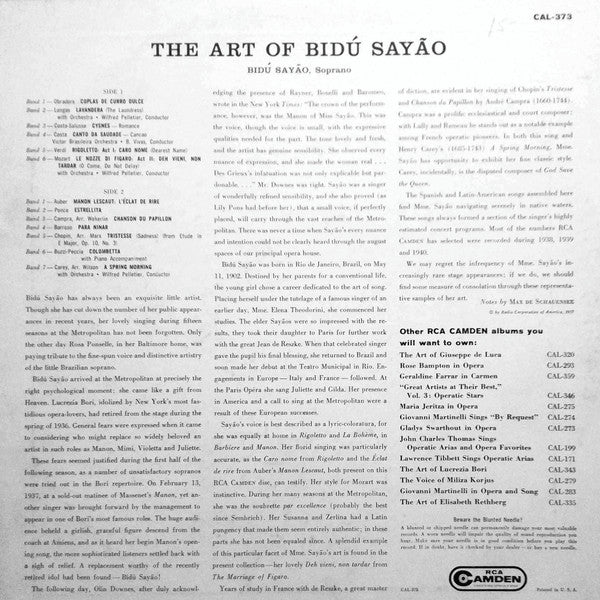 Bidú Sayão : The Art Of Bidu Sayao (LP)