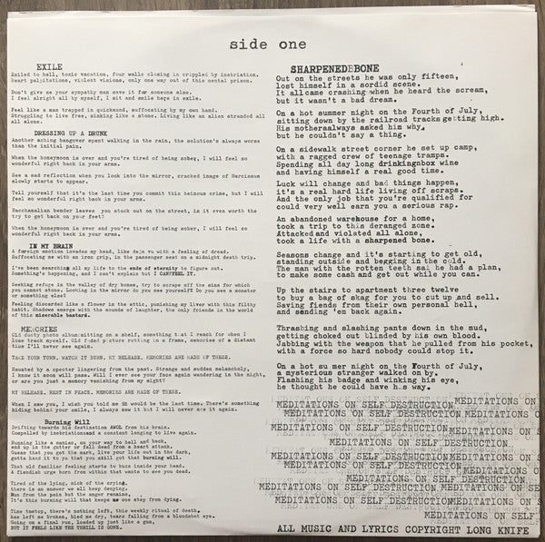 Long Knife : Meditations On Self Destruction (LP,Album)