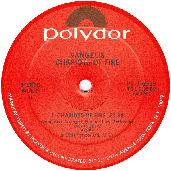 Vangelis : Chariots Of Fire (LP,Album,Stereo)
