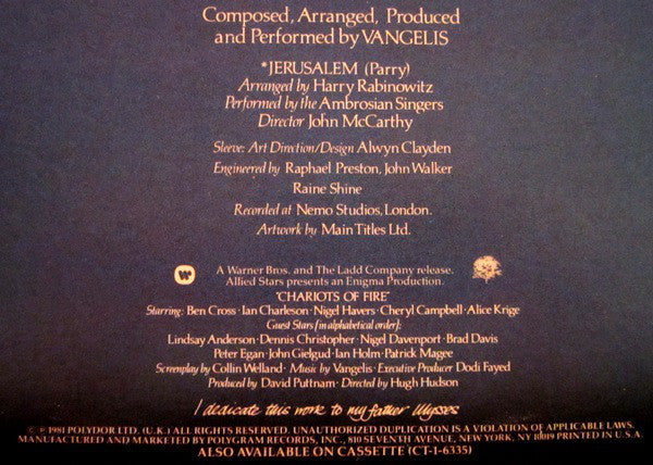 Vangelis : Chariots Of Fire (LP,Album,Stereo)