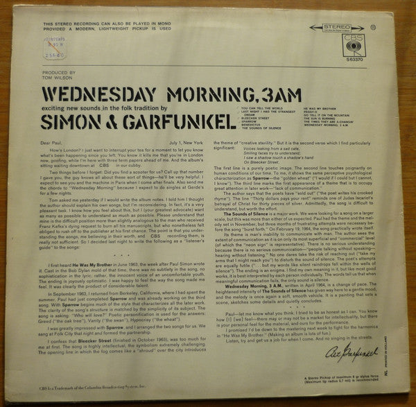Simon & Garfunkel : Wednesday Morning, 3 A.M. (LP,Album,Stereo)