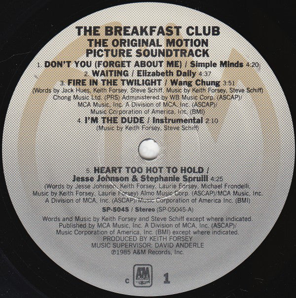 Various : The Breakfast Club (Original Motion Picture Soundtrack) (LP,Album)