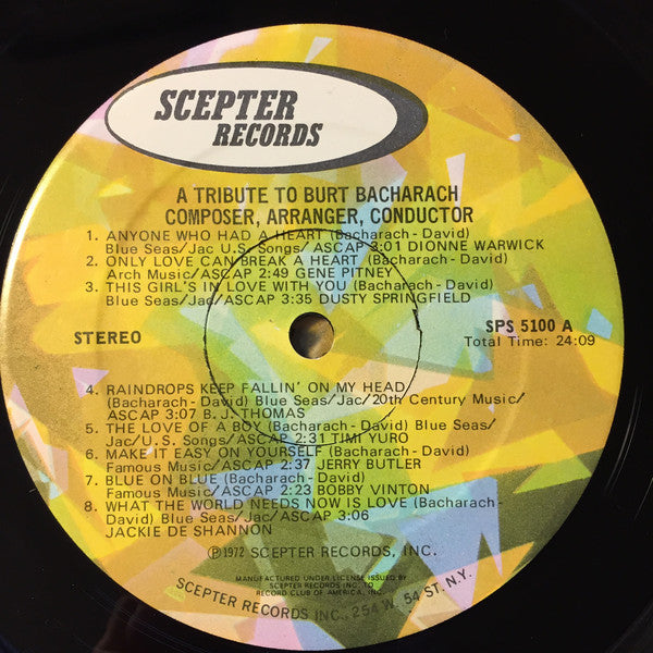 Various : A Tribute To Burt Bacharach: Composer, Arranger, Conductor (LP,Compilation)