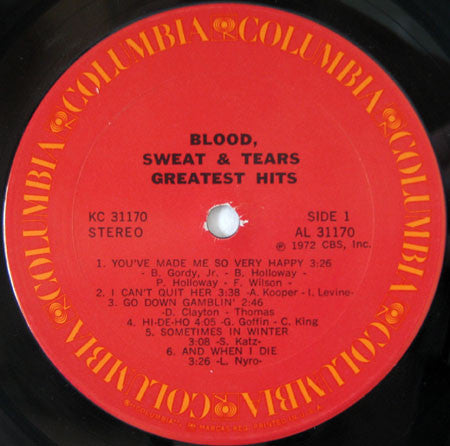 Blood, Sweat And Tears : Blood, Sweat & Tears Greatest Hits (LP,Compilation,Stereo)
