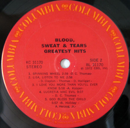 Blood, Sweat And Tears : Blood, Sweat & Tears Greatest Hits (LP,Compilation,Stereo)