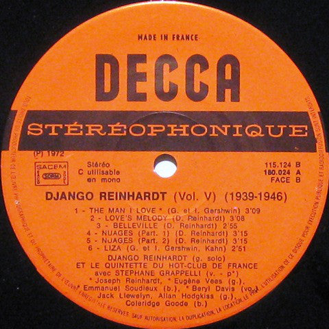Django Reinhardt Et Le Quintette Du Hot Club De France Avec Stéphane Grappelli : 1939-1946 Vol. 5 (LP,Compilation,Stereo)