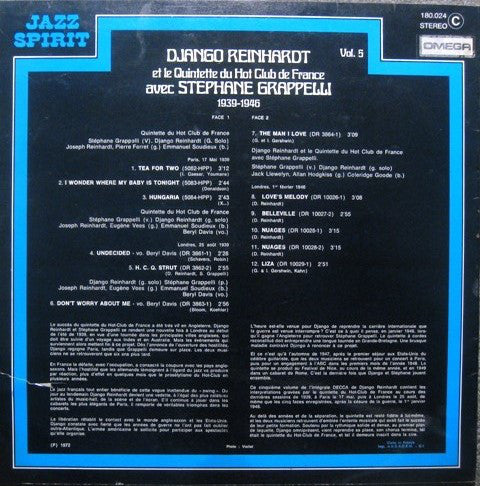 Django Reinhardt Et Le Quintette Du Hot Club De France Avec Stéphane Grappelli : 1939-1946 Vol. 5 (LP,Compilation,Stereo)