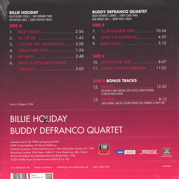 Billie Holiday, Buddy DeFranco Quartet : Live In Cologne 1954 (LP,Album,Remastered)