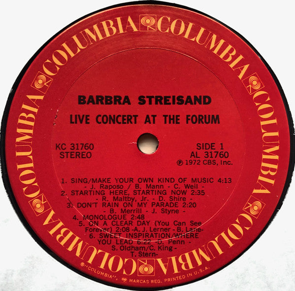Barbra Streisand : Live Concert At The Forum (LP,Album,Stereo)