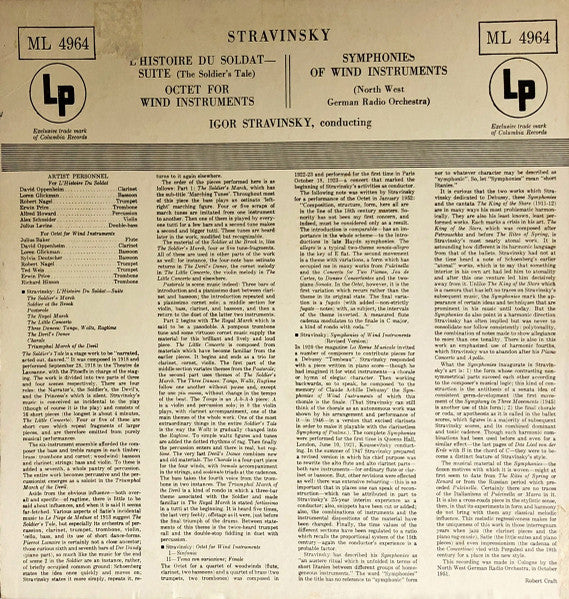 Igor Stravinsky : Conducting L'Histoire Du Soldat Suite • Octet For Wind Instruments • Symphonies Of Wind Instruments (LP,Mono)