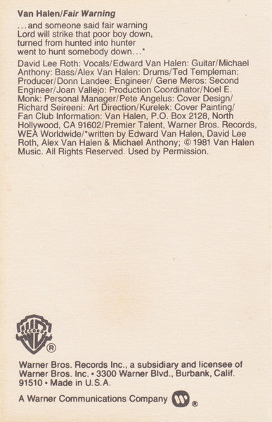Van Halen : Fair Warning (Album,Club Edition)