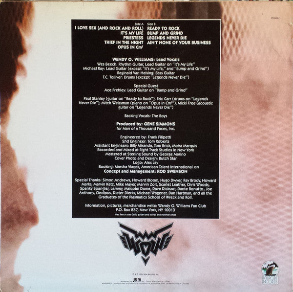 Wendy O. Williams : WOW (LP,Album,Stereo)