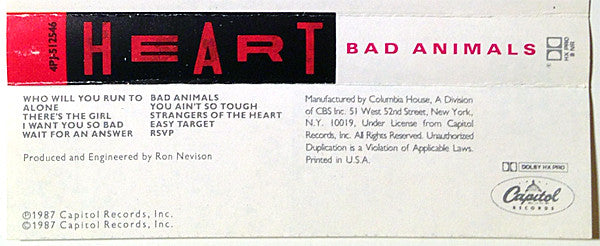 Heart : Bad Animals (Album,Club Edition)