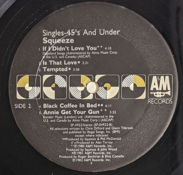 Squeeze (2) : Singles - 45's And Under (LP,Compilation,Repress)