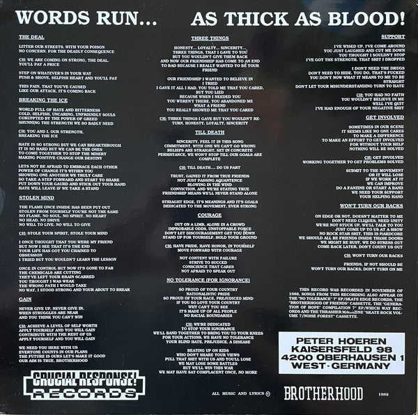 Brotherhood (12) : Words Run...As Thick As Blood! (LP,45 RPM,Compilation)