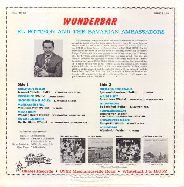 El Botteon And The Bavarian Ambassadors : Wunderbar (LP,Album)