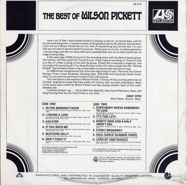 Wilson Pickett : The Best Of Wilson Pickett (LP,Compilation,Stereo)