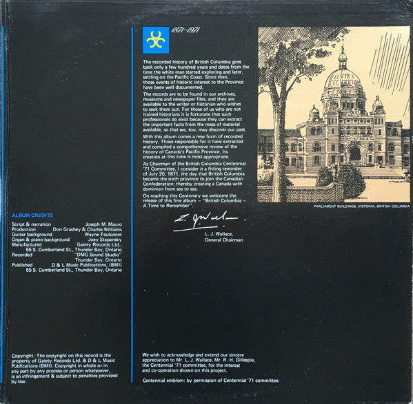 Joseph M. Mauro, Wayne Faulconer, Joey Stapansky : British Columbia One Hundred Years 1871-1971 (LP)