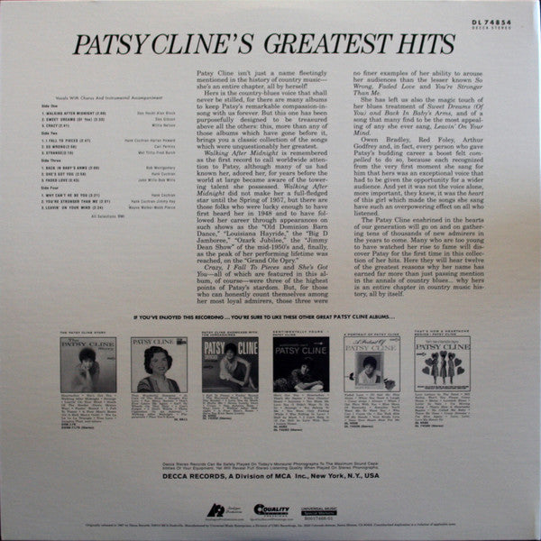 Patsy Cline : Greatest Hits (12",45 RPM,Compilation,Reissue,Stereo)