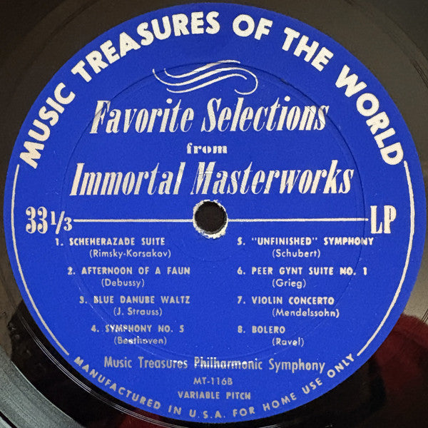 Music Treasures Philharmonic Symphony : Music Treasures Of The World: Nutcracker Suite & Favorite Selections From Immortal Masterworks (LP,Album)