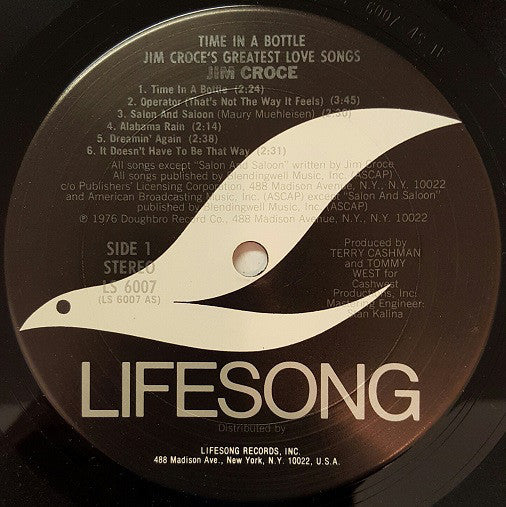 Jim Croce : Time In A Bottle, Jim Croce's Greatest Love Songs (LP,Compilation)