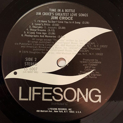 Jim Croce : Time In A Bottle, Jim Croce's Greatest Love Songs (LP,Compilation)