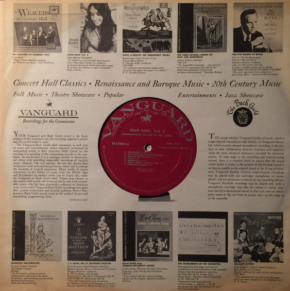 Joan Baez : Joan Baez Vol. 2 (LP,Album,Mono)