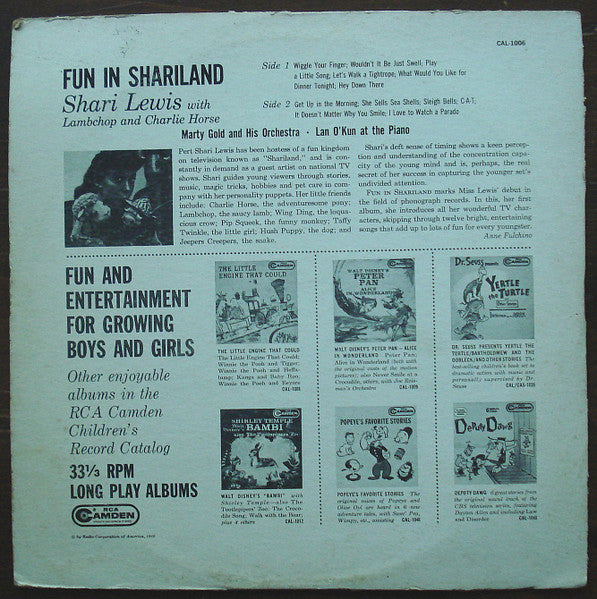 Shari Lewis With Lambchop (2) And Charlie Horse (2) : Fun In Shariland (LP,Album,Mono)