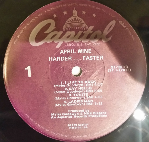 April Wine : Harder.....Faster (LP,Album)