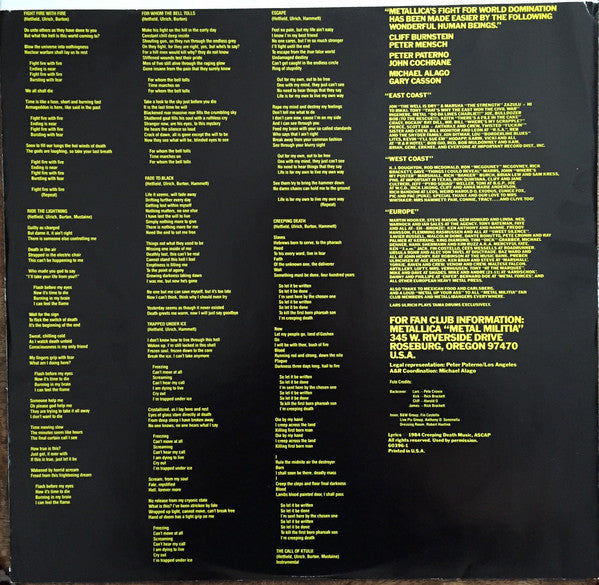 Metallica : Ride The Lightning (LP,Album,Reissue)