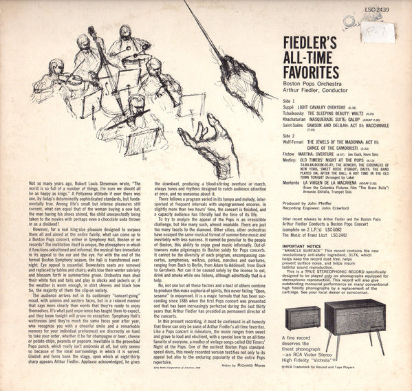 Arthur Fiedler, Boston Pops Orchestra : Fiedler's All-Time Favorites (LP,Album,Stereo)