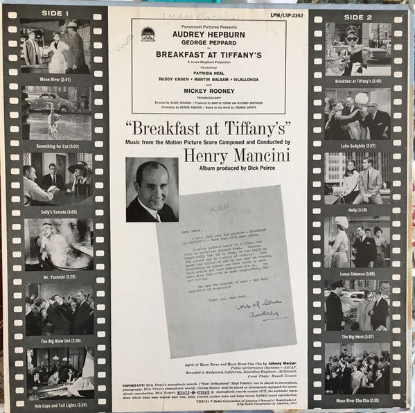 Henry Mancini : Breakfast At Tiffany's (Music From The Motion Picture Score) (LP,Album,Mono)
