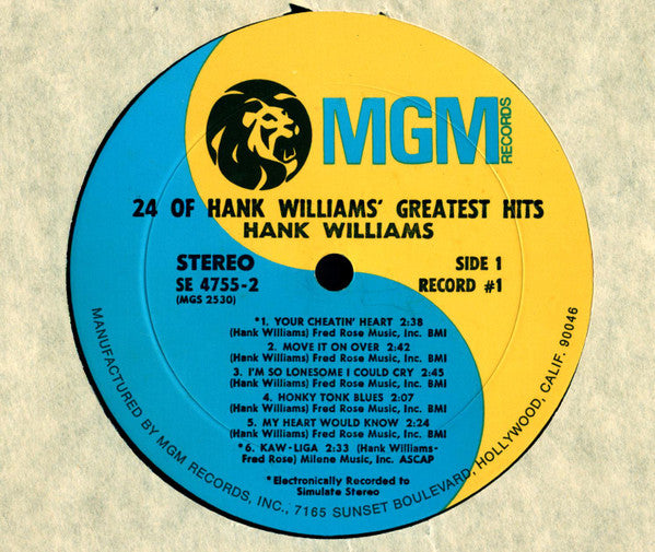 Hank Williams : 24 Of Hank Williams' Greatest Hits (LP,Compilation,Stereo)