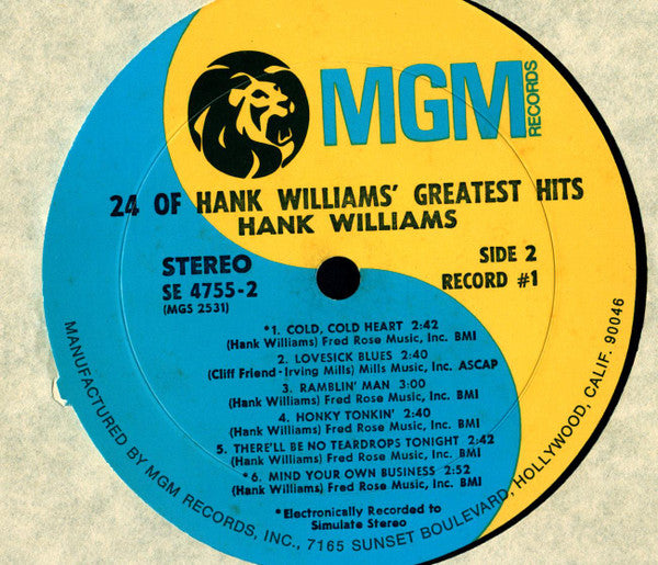 Hank Williams : 24 Of Hank Williams' Greatest Hits (LP,Compilation,Stereo)