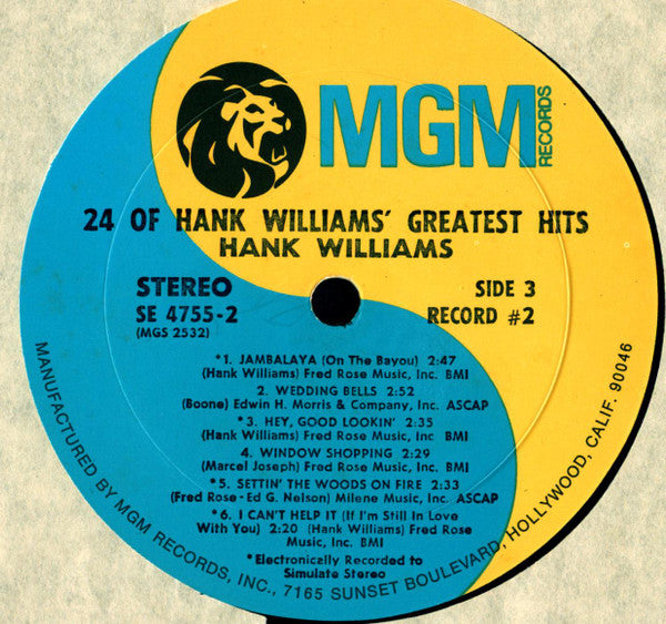 Hank Williams : 24 Of Hank Williams' Greatest Hits (LP,Compilation,Stereo)