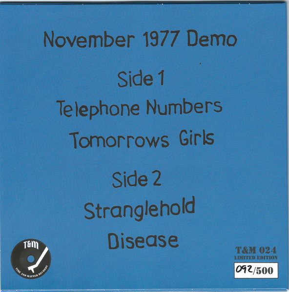 UK Subs : November 1977 Demo (7",45 RPM,EP,Limited Edition,Numbered)